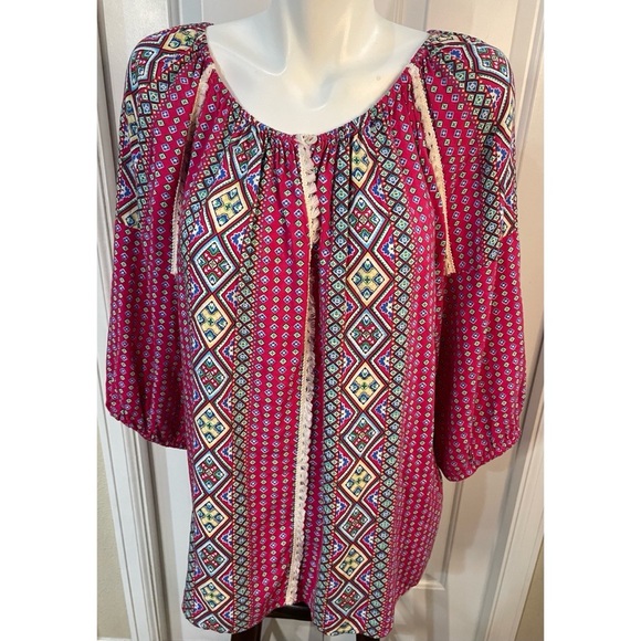 Great Northwest Clothing Company Tops - Great Northwest Indigo Blouse Tunic Boho Womens Size 1X Geo Pattern